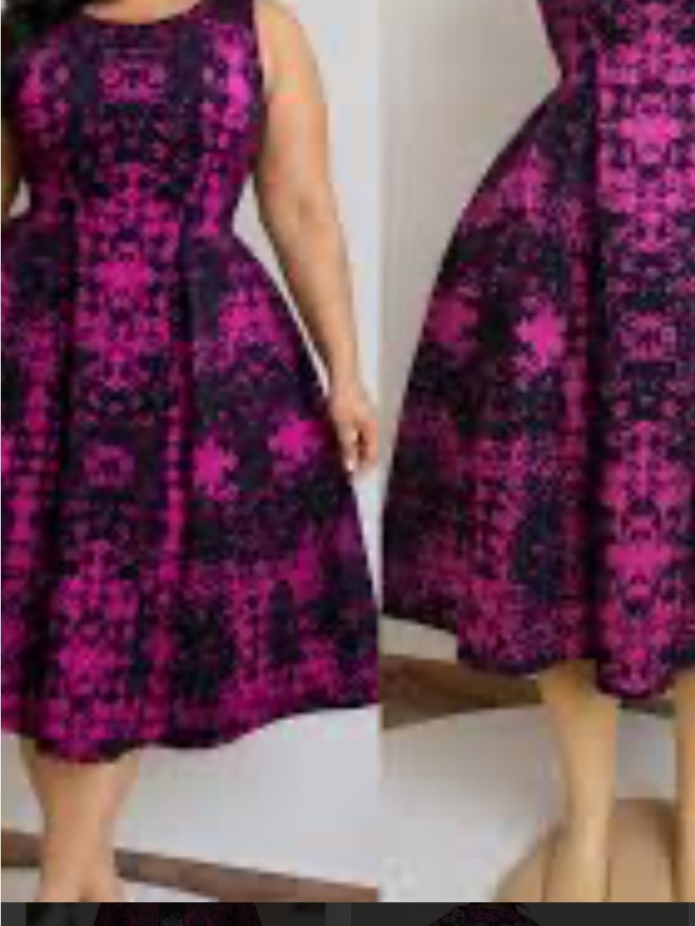 Donna Morgan Fuchsia /Black /dark blue Sleeveless Midi Fit-and-Flare Dress